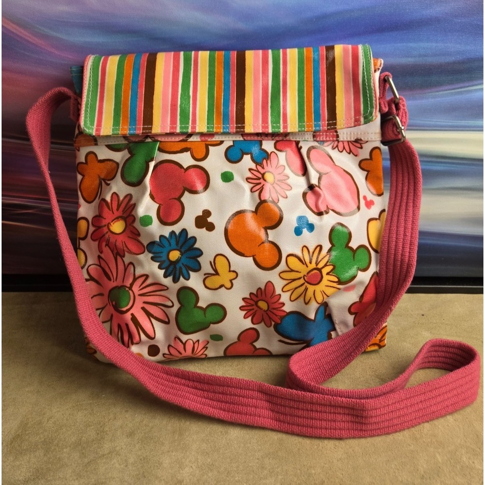 Disney Parks Mickey Coated Canvas Crossbody Bag, Retro, Butterflies, Flowers